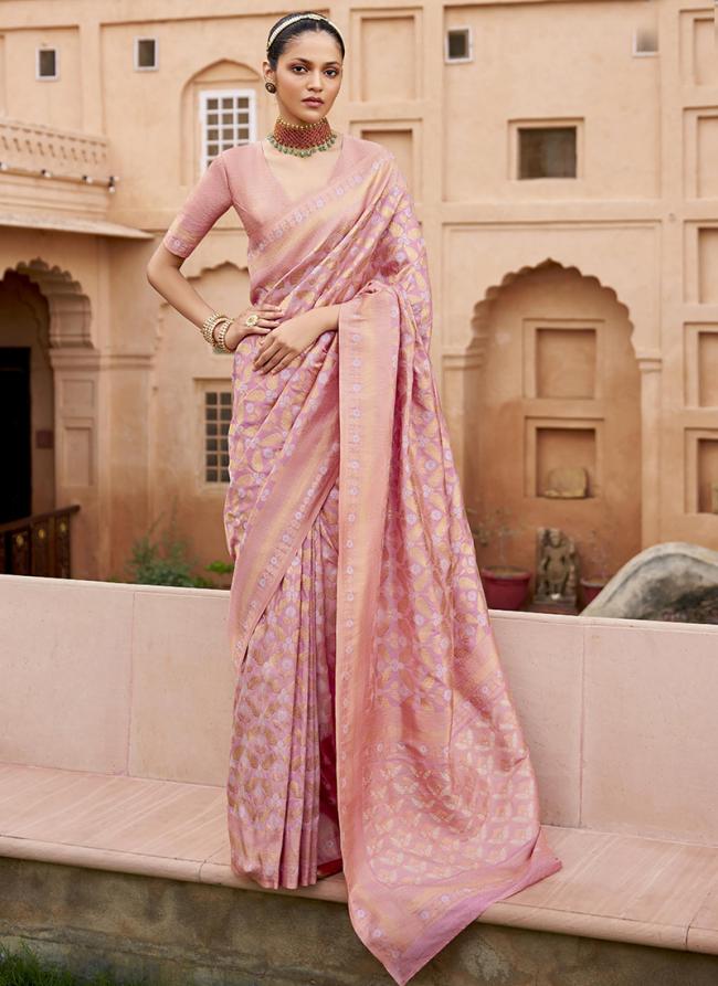 Banarasi Silk Pink Festival Wear Jaal Work Saree